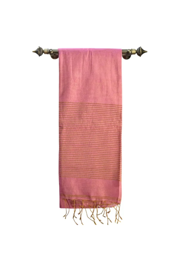 Tissue Linen Saree with Golden Zari Inchi Border – Pink Gold