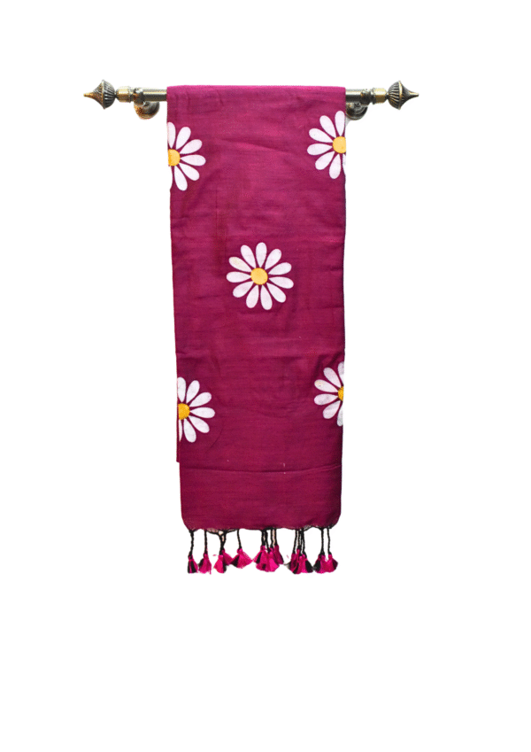 Maroon Khadi Cotton Saree with Handblock Daisy Motif & Kalamkari Blouse