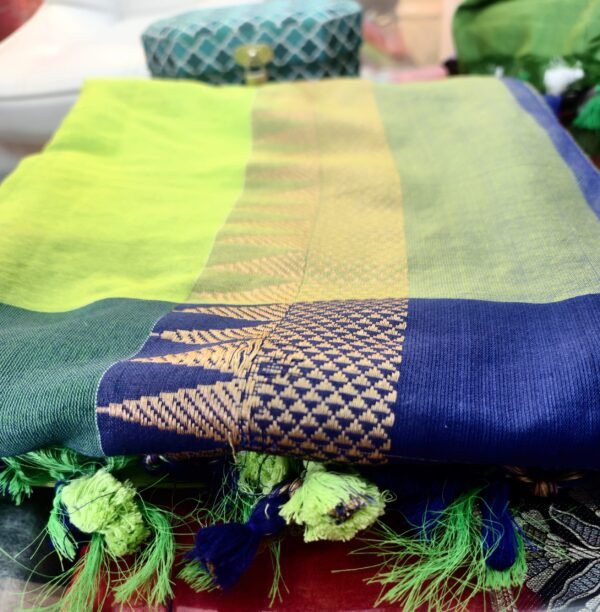 Bengal Saree Green Blue Viscose Cotton