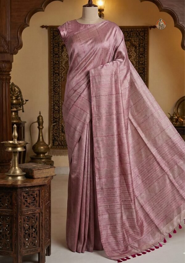 Bhagalpuri Khaddi Woven Silk & Viscose Saree in Dusty Mauve with Blouse